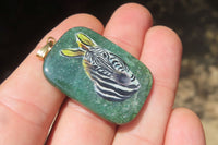 Polished Aventurine Pendant with Hand Painted Zebra - Sold Per Item - From Zimbabwe - Toprock Gemstones and Minerals