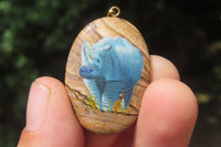Polished Picture Stone Pendant with Hand Painted Rhinos - Sold Per Item - From Namibia - Toprock Gemstones and Minerals