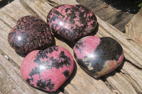Polished Rhodonite Gemstone Hearts x 4 From Madagascar - Toprock Gemstones and Minerals
