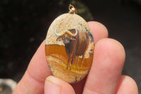 Polished Picture Stone Pendant with Hand Painted Buffaloes - Sold Per Item - From Namibia - Toprock Gemstones and Minerals