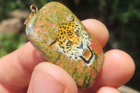 Polished Unakite Pendant with Hand Painted Leopard - Sold Per Item - From South Africa - Toprock Gemstones and Minerals
