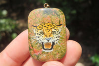 Polished Unakite Pendant with Hand Painted Leopard - Sold Per Item - From South Africa - Toprock Gemstones and Minerals