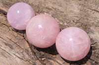 Polished Rose Quartz Spheres x 3 From Ambatondrazaka, Madagascar - Toprock Gemstones and Minerals