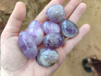 Polished Chevron Amethyst Palm Stones x 20 from Ankazobe, Madagascar - Toprock Gemstones and Minerals
