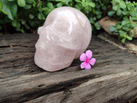 Hand Made Rose Quartz Skull Carving x 1 From Madagascar - Toprock Gemstones and Minerals