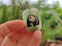 Polished Aventurine Pendant with Hand Painted Panda - Sold Per Item - From Zimbabwe - Toprock Gemstones and Minerals