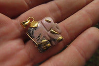 Polished Rhodonite Pink Elephant Pendant with Gold Bail and Trim - Sold Per Item - From Madagascar - Toprock Gemstones and Minerals