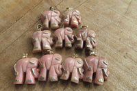 Polished Rhodonite Pink Elephant Pendant with Gold Bail and Trim - Sold Per Item - From Madagascar - Toprock Gemstones and Minerals