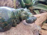 Hand Made Green Verdite Hippo Carvings x 3 From Zimbabwe - Toprock Gemstones and Minerals