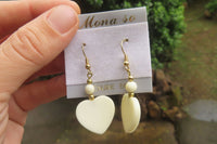 Polished White Onyx Heart and Bead Earrings - Sold per Pair - From Swaziland - Toprock Gemstones and Minerals