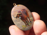 Polished Polychrome Jasper Pendant with Hand Painted Buffaloes - sold per item - From Madagascar - Toprock Gemstones and Minerals