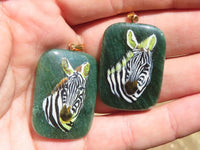 Polished Aventurine Pendant with Hand Painted Zebra - Sold Per Item - From Zimbabwe - Toprock Gemstones and Minerals