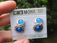 Polished Blue Onyx Clip On Fashion Earrings - Sold per Pair - From Swaziland - Toprock Gemstones and Minerals