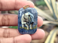 Hand Painted Dumortierite Rhino Pendent - sold per item - From Mozambique - Toprock Gemstones and Minerals