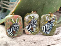Polished Unakite Pendant with Hand Painted Zebra - Sold Per Item - From South Africa - Toprock Gemstones and Minerals