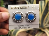 Polished Blue Onyx Surgical Steel Stud Earrings - Sold Per Pair - From Swaziland - Toprock Gemstones and Minerals