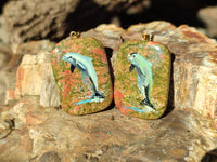 Polished Unakite Pendant with Hand Painted Dolphin - Sold Per Item - From South Africa - Toprock Gemstones and Minerals