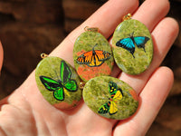 Polished Unakite Pendant with Hand Painted Butterfly - Sold Per Item - From South Africa - Toprock Gemstones and Minerals