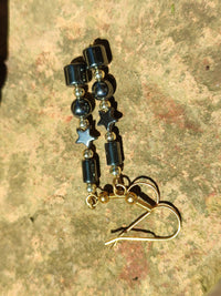 Hand Made Pair of Hematite Ball and Star Earrings - Sold Per Pair - From China - Toprock Gemstones and Minerals