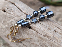 Hand Made Pair of Hematite Ball and Star Earrings - Sold Per Pair - From China - Toprock Gemstones and Minerals