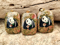 Polished Unakite Pendant with Hand Painted Panda - Sold Per Item - From South Africa - Toprock Gemstones and Minerals