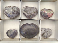 Polished Lepidolite With Pink Tourmaline Gemstone Hearts x 6 From Madagascar - Toprock Gemstones and Minerals