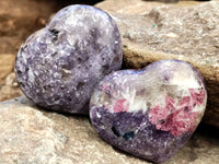 Polished Lepidolite With Pink Tourmaline Gemstone Hearts x 6 From Madagascar - Toprock Gemstones and Minerals