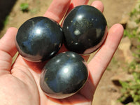 Polished Black Basalt Palm Stones x 26 From Antsirabe, Madagascar - Toprock Gemstones and Minerals