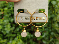 Hand Made Rose Quartz Hoop Earrings - Sold Per Pair - From Namibia - Toprock Gemstones and Minerals