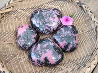 Polished Rhodonite Gemstone Hearts x 4 From Madagascar - Toprock Gemstones and Minerals