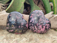 Polished Rhodonite Gemstone Hearts x 4 From Madagascar - Toprock Gemstones and Minerals