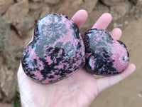 Polished Rhodonite Gemstone Hearts x 4 From Madagascar - Toprock Gemstones and Minerals