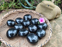 Polished Black Basalt Palm Stones x 12 From Antsirabe, Madagascar - Toprock Gemstones and Minerals