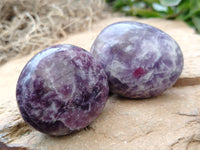 Polished Lepidolite with Pink Rubellite Palm Stones x 24 From Ambatondrazaka, Madagascar - Toprock Gemstones and Minerals