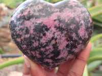 Polished Rhodonite Gemstone Hearts x 3 From Madagascar - Toprock Gemstones and Minerals