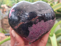 Polished Rhodonite Gemstone Hearts x 3 From Madagascar - Toprock Gemstones and Minerals