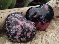 Polished Rhodonite Gemstone Hearts x 3 From Madagascar - Toprock Gemstones and Minerals