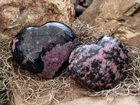Polished Rhodonite Gemstone Hearts x 3 From Madagascar - Toprock Gemstones and Minerals