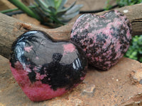 Polished Rhodonite Gemstone Hearts x 3 From Madagascar - Toprock Gemstones and Minerals