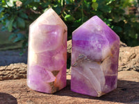 Polished Chevron Amethyst Points x 2 from Ankazobe, Madagascar - Toprock Gemstones and Minerals