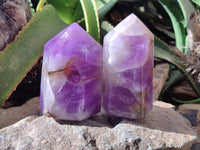 Polished Chevron Amethyst Points x 2 from Ankazobe, Madagascar - Toprock Gemstones and Minerals