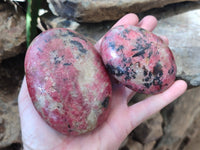 Polished Rhodonite Palm Stones x 3 From Zimbabwe - Toprock Gemstones and Minerals
