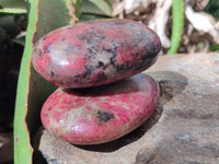 Polished Rhodonite Palm Stones x 3 From Zimbabwe - Toprock Gemstones and Minerals