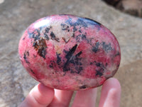Polished Rhodonite Palm Stones x 3 From Zimbabwe - Toprock Gemstones and Minerals