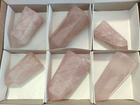 Polished Rose Quartz Points x 6 From Ambatondrazaka, Madagascar - Toprock Gemstones and Minerals