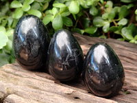 Polished Black Tourmaline Eggs x 6 From Madagascar - Toprock Gemstones and Minerals