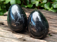 Polished Black Tourmaline Eggs x 6 From Madagascar - Toprock Gemstones and Minerals
