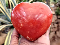 Polished Orange Twist Calcite Gemstone Hearts x 2 From Madagascar - Toprock Gemstones and Minerals