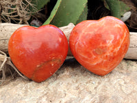 Polished Orange Twist Calcite Gemstone Hearts x 2 From Madagascar - Toprock Gemstones and Minerals