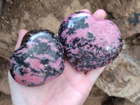 Polished Rhodonite Gemstone Hearts x 3 From Ambindavato, Madagascar - Toprock Gemstones and Minerals